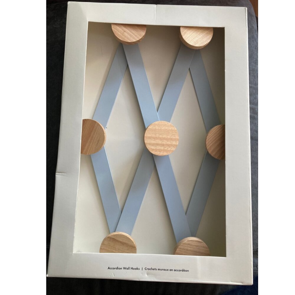 Indigo Wall Hook Mount Design, Metal with Ash Wood Hooks, Expandable, Exclusive